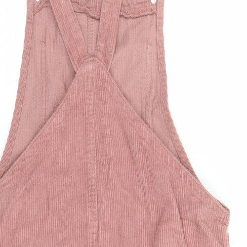 Denim & Co. Womens Pink 100% Cotton Pinafore/Dungaree Dress Size 12 Square Neck Button - Pockets