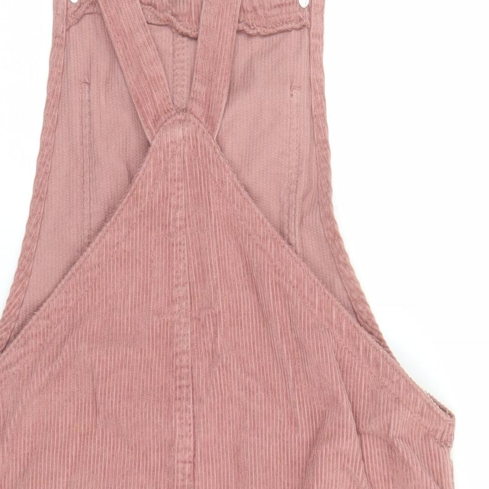 Denim & Co. Womens Pink 100% Cotton Pinafore/Dungaree Dress Size 12 Square Neck Button - Pockets