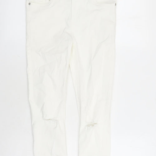 Matalan Girls White Cotton Skinny Jeans Size 12 Years L27 in Regular Zip - Distressed Look