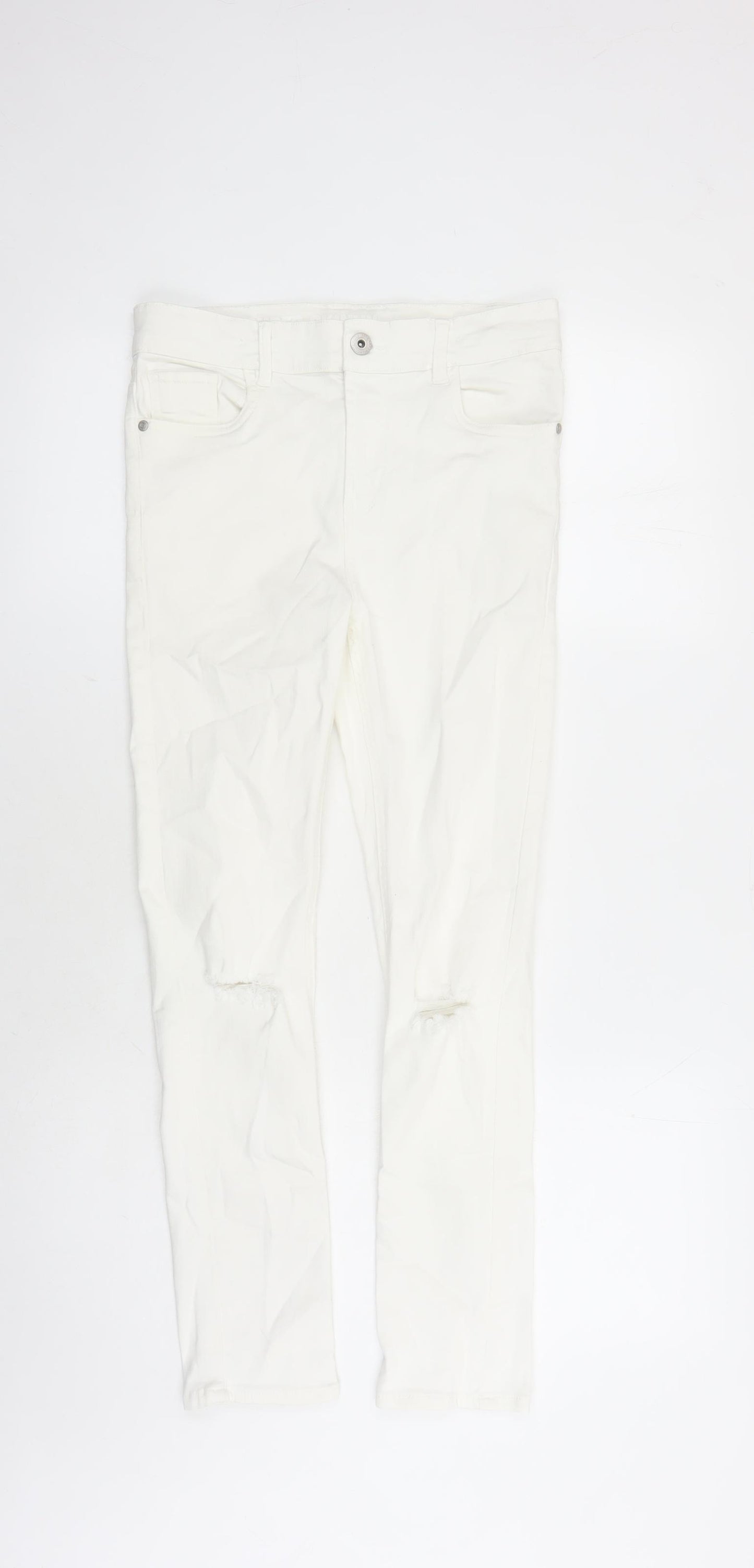 Matalan Girls White Cotton Skinny Jeans Size 12 Years L27 in Regular Zip - Distressed Look