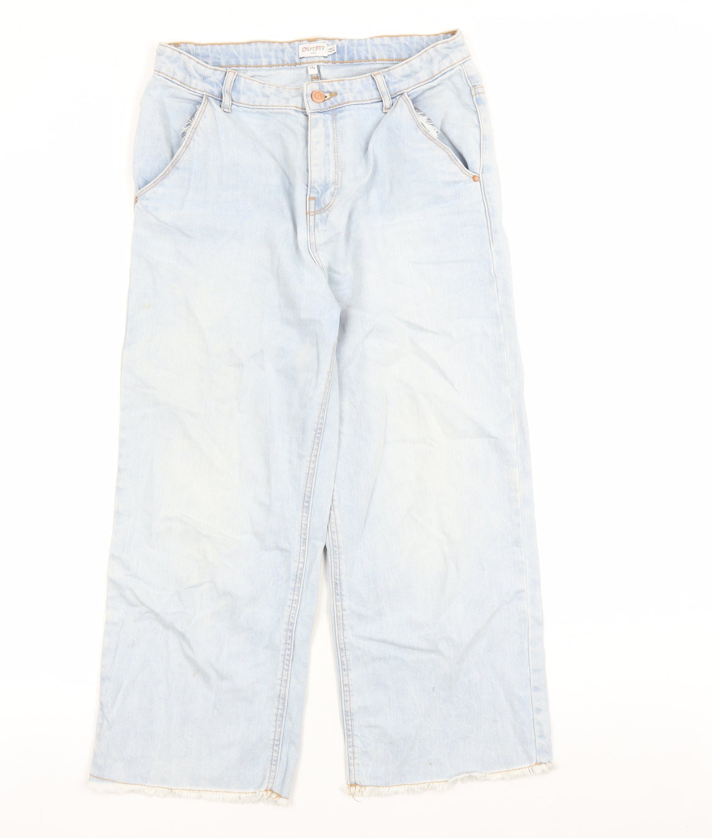 Outfit Girls Blue Cotton Straight Jeans Size 13 Years L22 in Regular Zip - Raw Hems