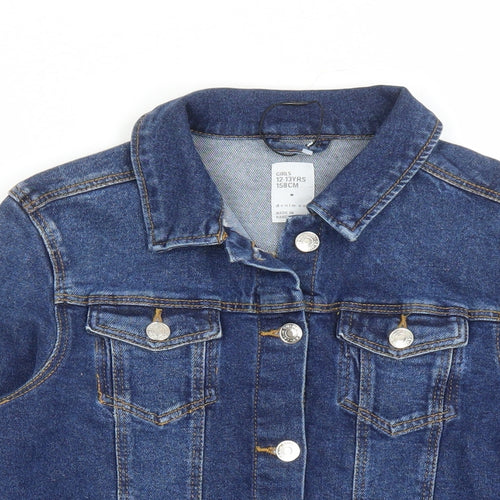 Denim & Co. Girls Blue Jacket Size 12-13 Years Button