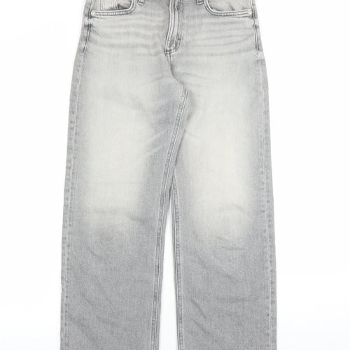 River Island Girls Grey Cotton Straight Jeans Size 12 Years L25 in Regular Zip - Pockets