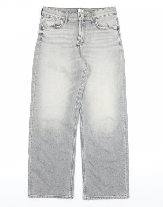 River Island Girls Grey Cotton Straight Jeans Size 12 Years L25 in Regular Zip - Pockets