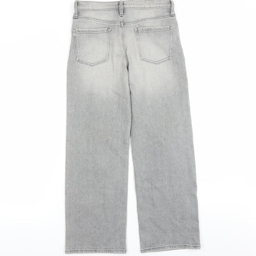 River Island Girls Grey Cotton Straight Jeans Size 12 Years L25 in Regular Zip - Pockets