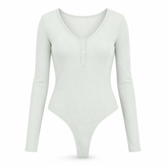 Front view of PRETTYLITTLETHING women’s green polyester bodysuit one-piece, size UK 8, snap