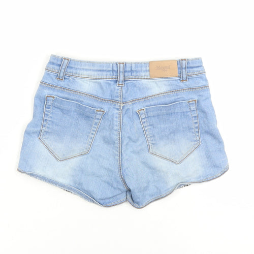 Mayoral Girls Blue Cotton Hot Pants Shorts Size 7 Years L3 in Regular Zip - Embroidered Flowers