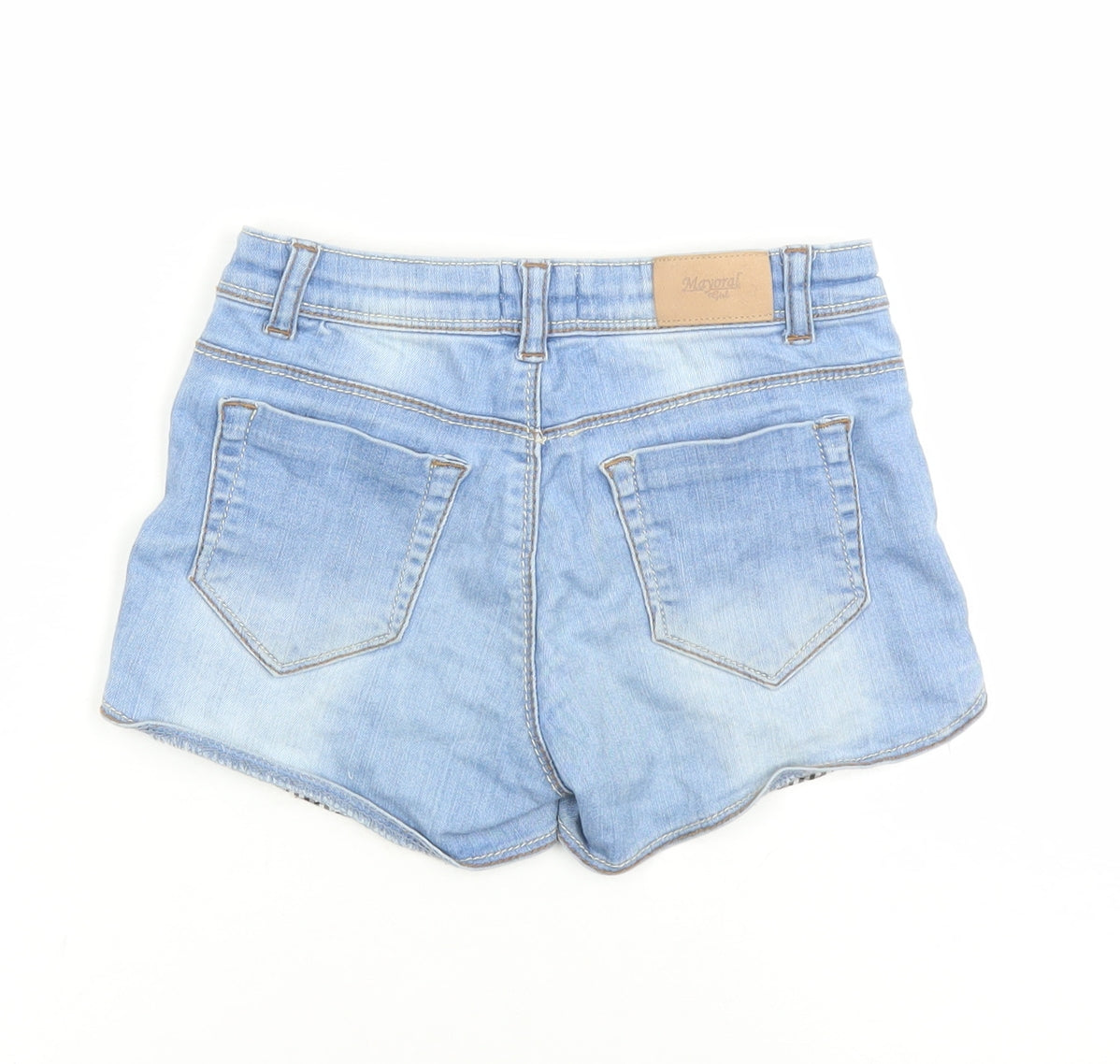 Mayoral Girls Blue Cotton Hot Pants Shorts Size 7 Years L3 in Regular Zip - Embroidered Flowers