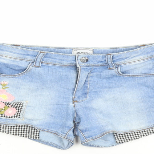 Mayoral Girls Blue Cotton Hot Pants Shorts Size 7 Years L3 in Regular Zip - Embroidered Flowers