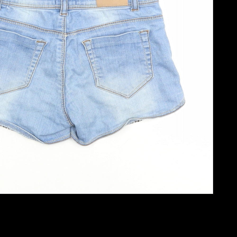 Mayoral Girls Blue Cotton Hot Pants Shorts Size 7 Years L3 in Regular Zip - Embroidered Flowers