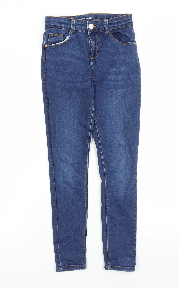 Denim & Co. Girls Blue Cotton Skinny Jeans Size 11-12 Years L23 in Regular Zip - Pockets