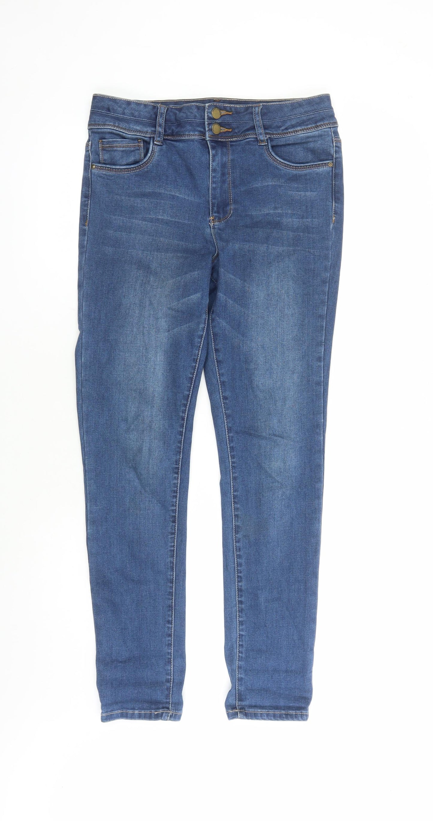 F&F Womens Blue Cotton Skinny Jeans Size 10 L29 in Slim Zip - High Waisted