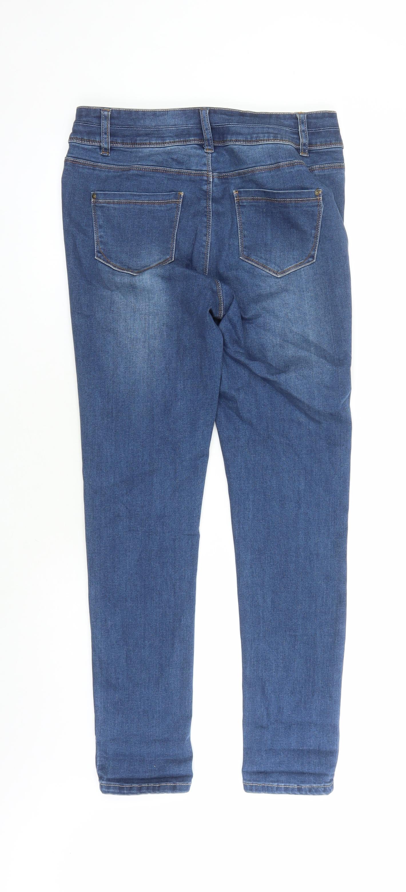 F&F Womens Blue Cotton Skinny Jeans Size 10 L29 in Slim Zip - High Waisted