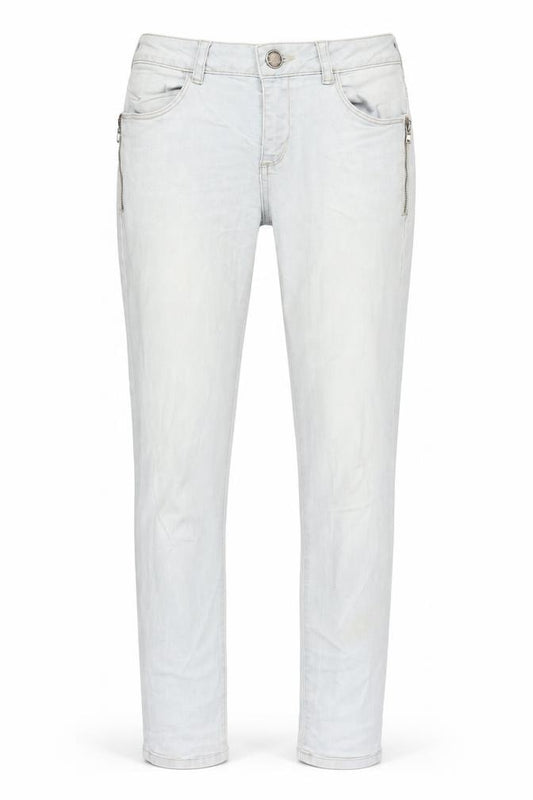 Front view of Mint Velvet women’s grey cotton straight jeans, size UK 10, 29-inch leg regular zip - pockets