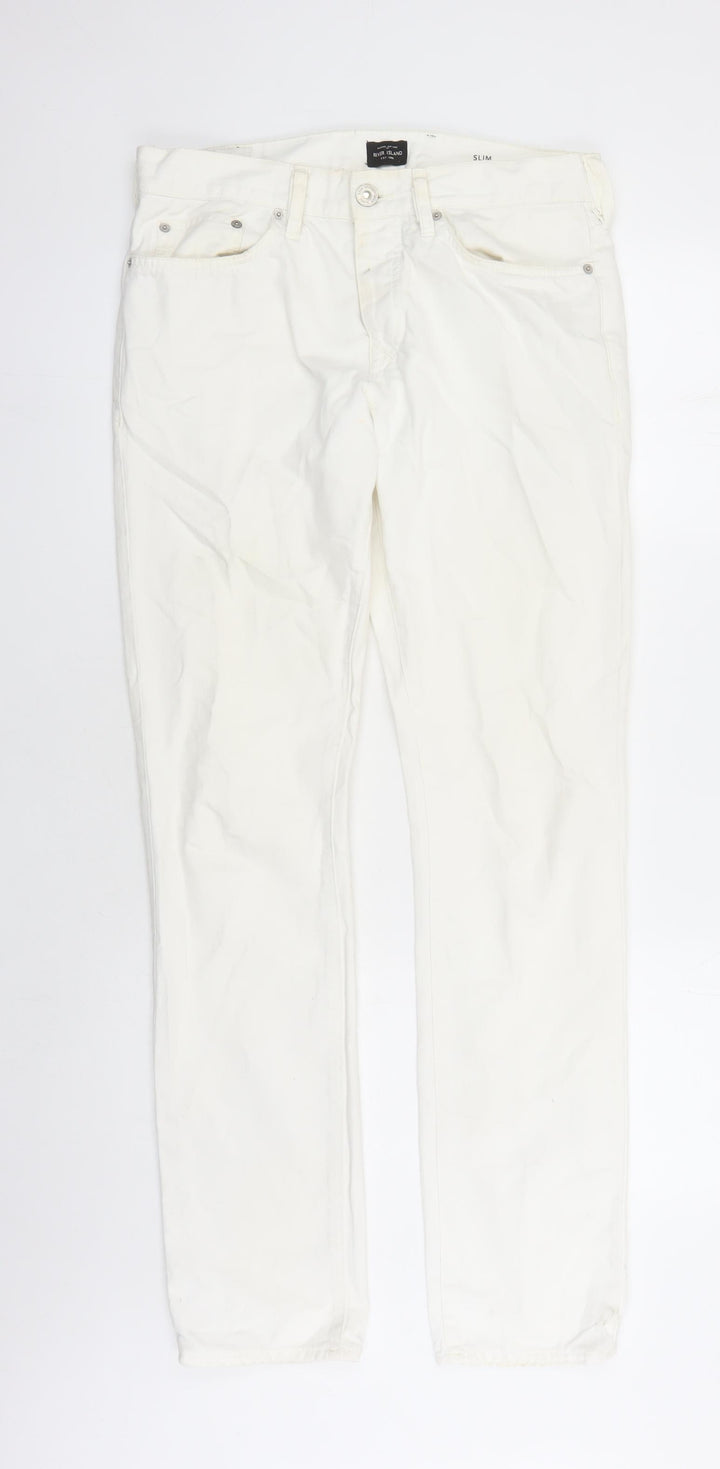 river is Mens White Cotton Straight Jeans Size 30 in L32 in Slim Button - Pockets