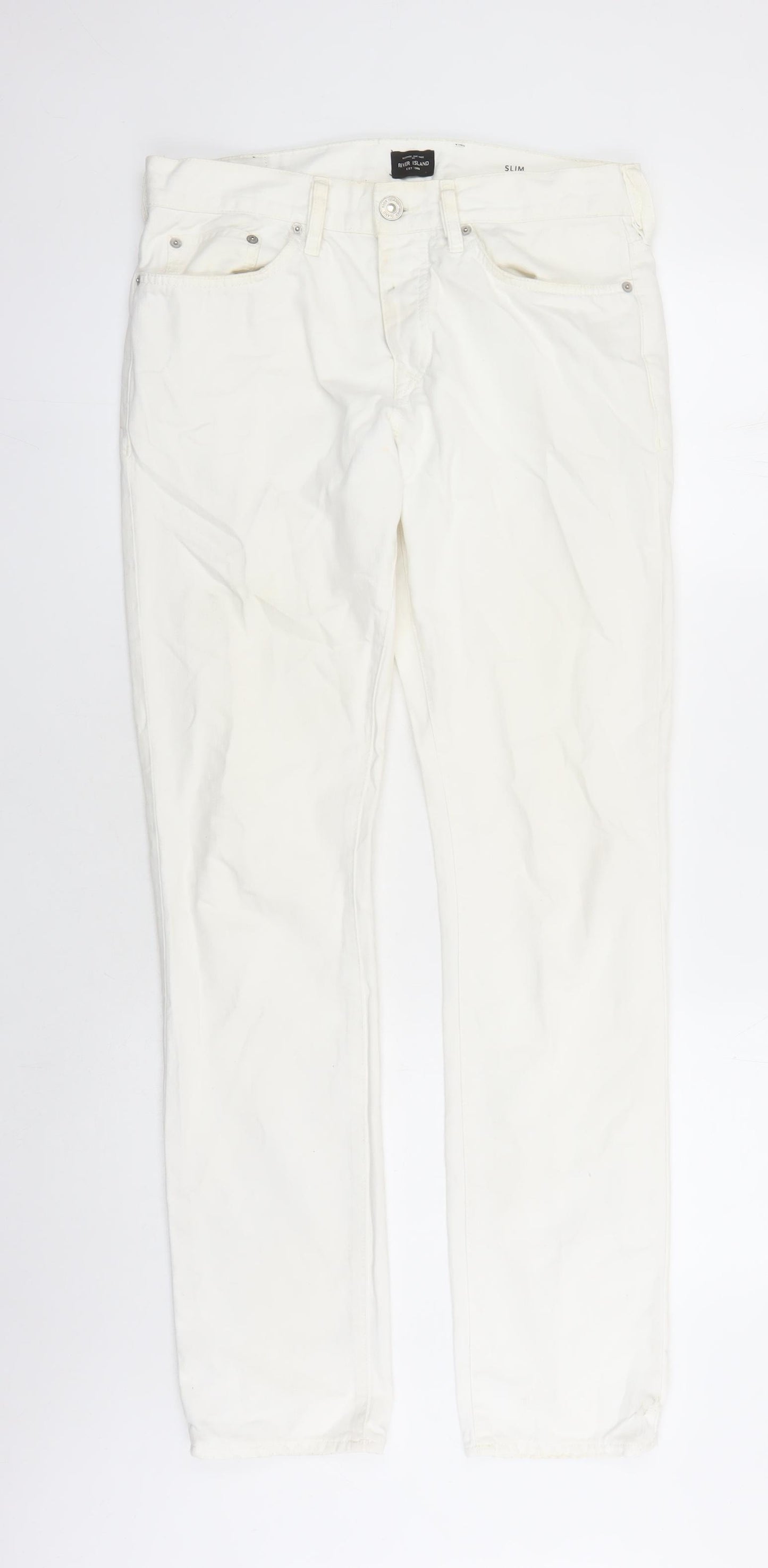 river is Mens White Cotton Straight Jeans Size 30 in L32 in Slim Button - Pockets