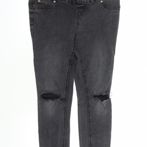 New Look Womens Black Cotton Skinny Jeans Size 12 L28 in Regular - Raw Hems