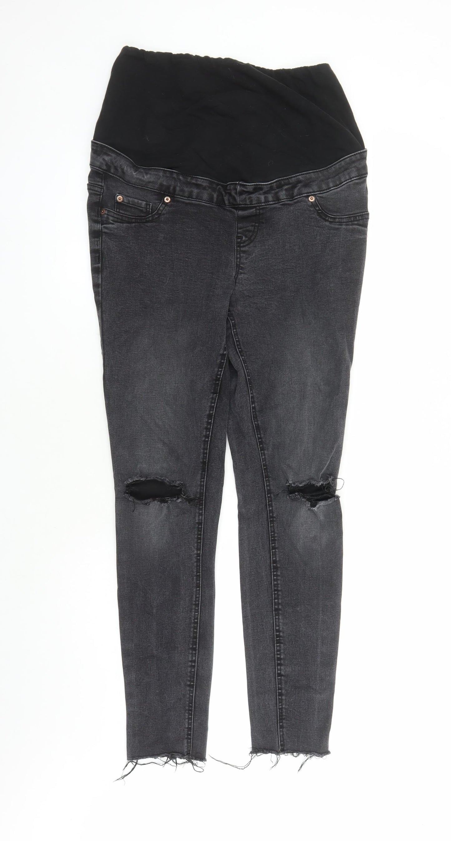 New Look Womens Black Cotton Skinny Jeans Size 12 L28 in Regular - Raw Hems