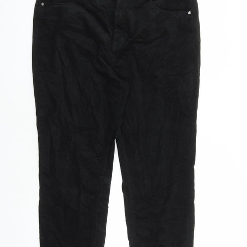 Marks and Spencer Womens Black Cotton Trousers Size 20 L29 in Regular Zip - Pockets