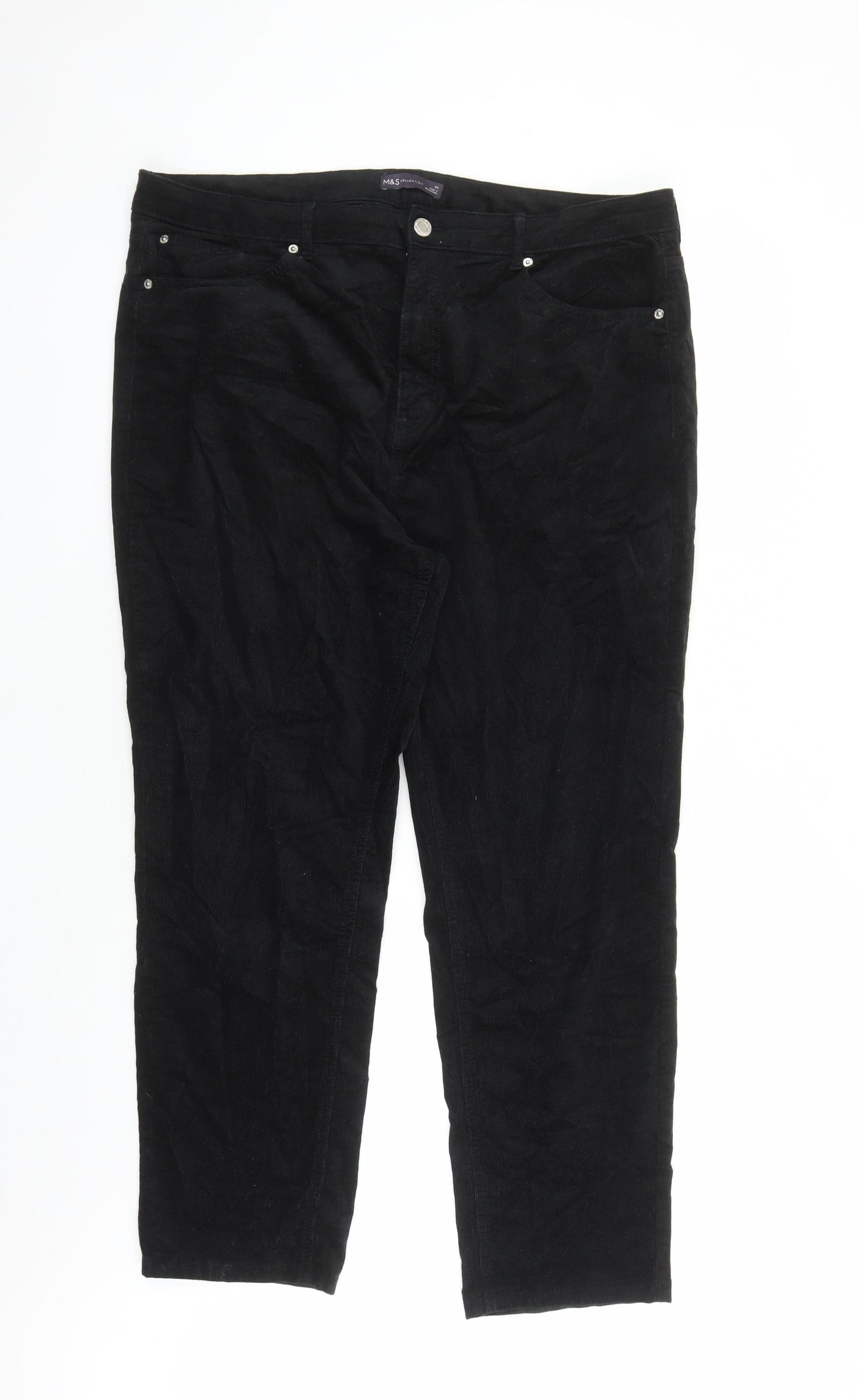 Marks and Spencer Womens Black Cotton Trousers Size 20 L29 in Regular Zip - Pockets
