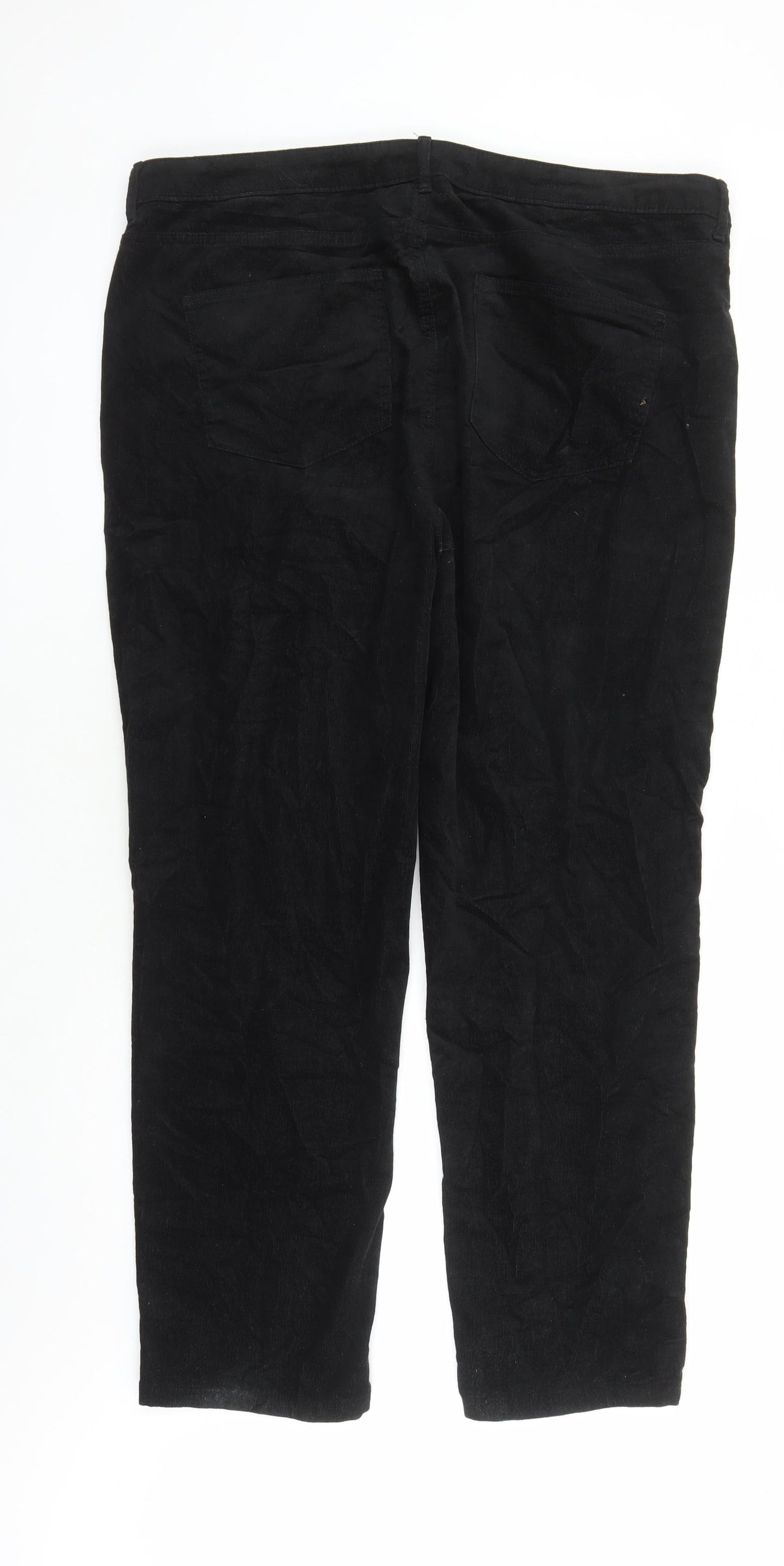 Marks and Spencer Womens Black Cotton Trousers Size 20 L29 in Regular Zip - Pockets