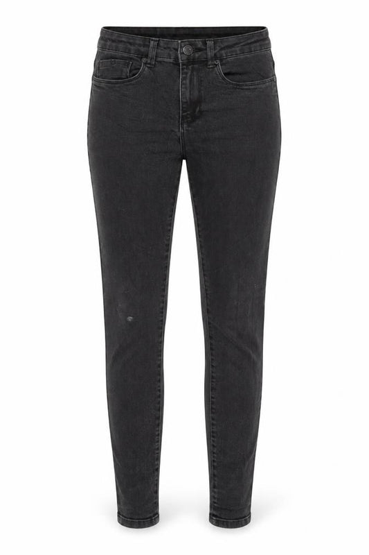 Front view of Noisy May women’s black cotton skinny jeans, size UK 28, in, 30-inch leg regular zip - pockets