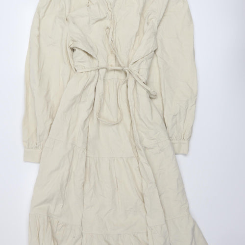 Marks and Spencer Womens Beige Cotton A-Line Size 18 Round Neck Button