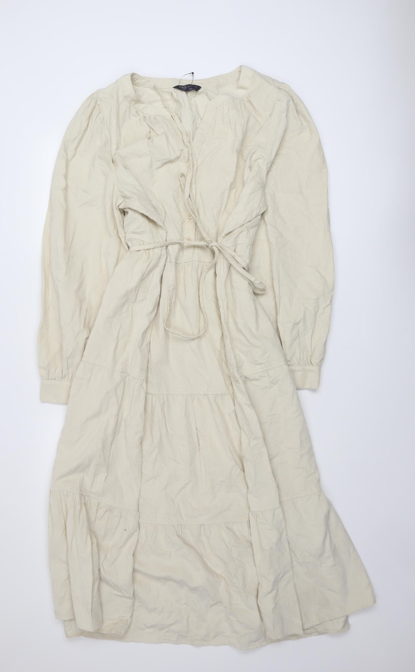 Marks and Spencer Womens Beige Cotton A-Line Size 18 Round Neck Button
