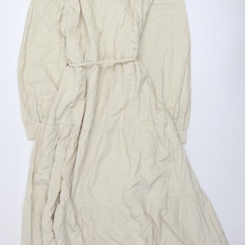Marks and Spencer Womens Beige Cotton A-Line Size 18 Round Neck Button
