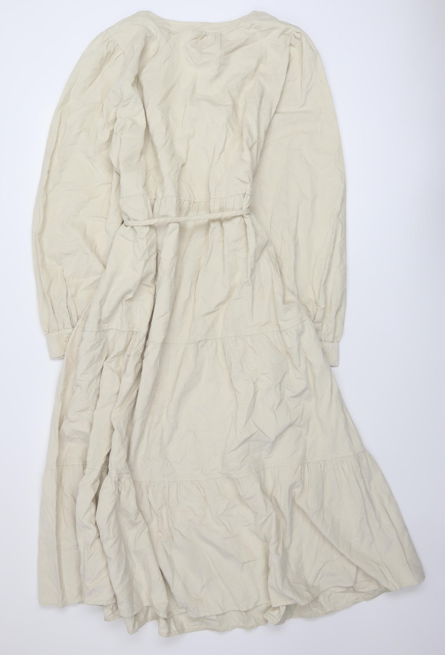 Marks and Spencer Womens Beige Cotton A-Line Size 18 Round Neck Button