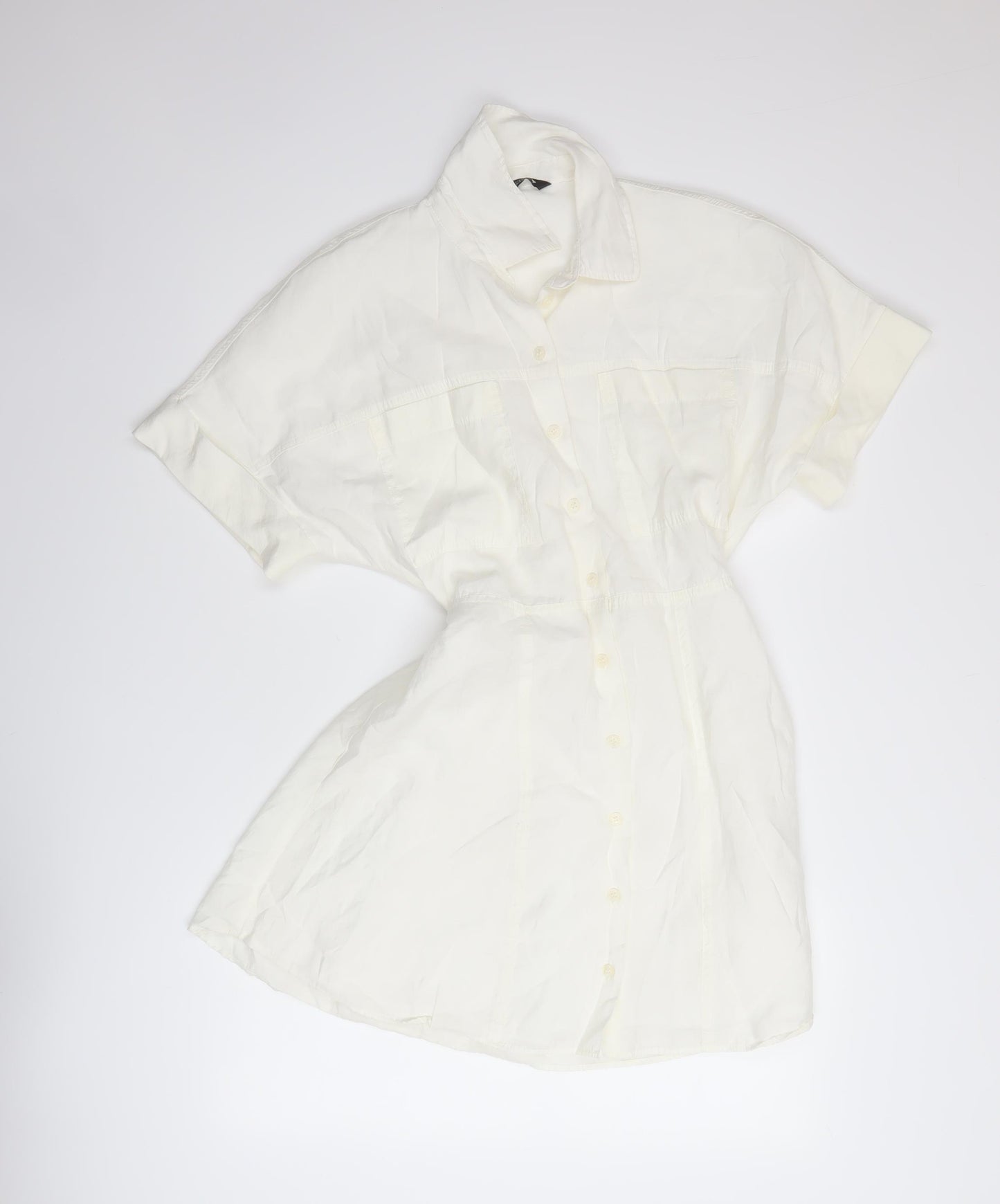 Zara Womens Ivory Lyocell Shirt Dress Size S Collared Button