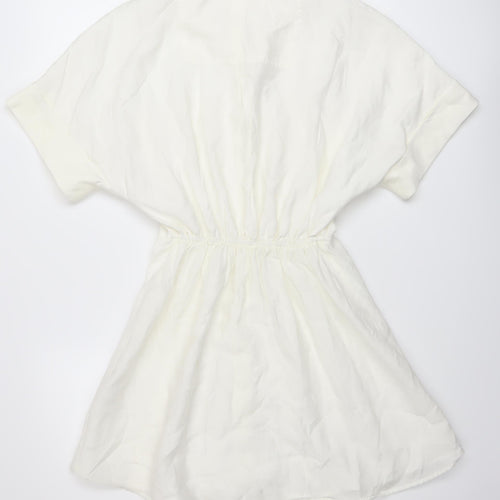 Zara Womens Ivory Lyocell Shirt Dress Size S Collared Button