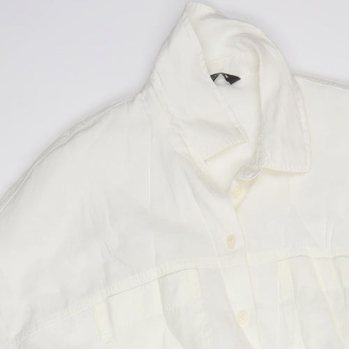 Zara Womens Ivory Lyocell Shirt Dress Size S Collared Button
