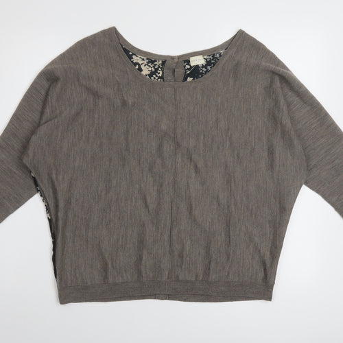 Poetry Womens Beige Round Neck Floral Wool Pullover Jumper Size 10