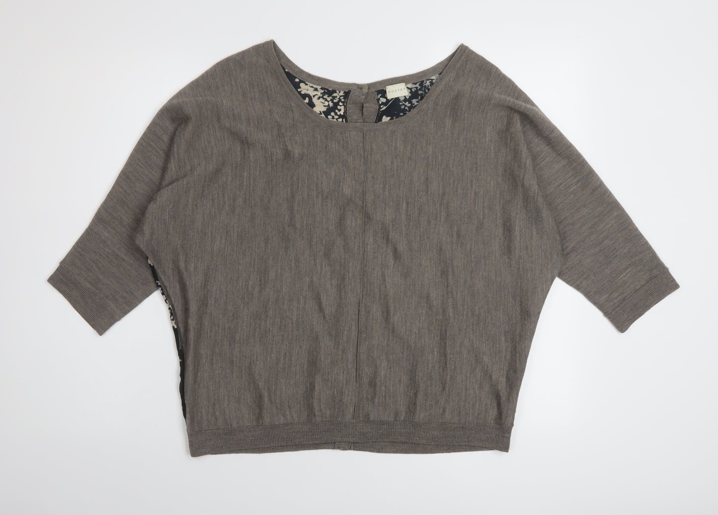 Poetry Womens Beige Round Neck Floral Wool Pullover Jumper Size 10