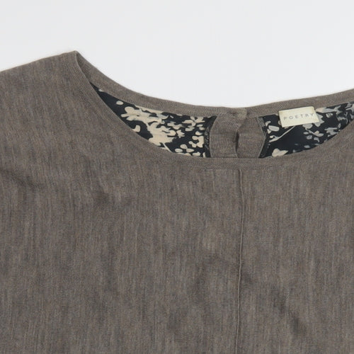 Poetry Womens Beige Round Neck Floral Wool Pullover Jumper Size 10