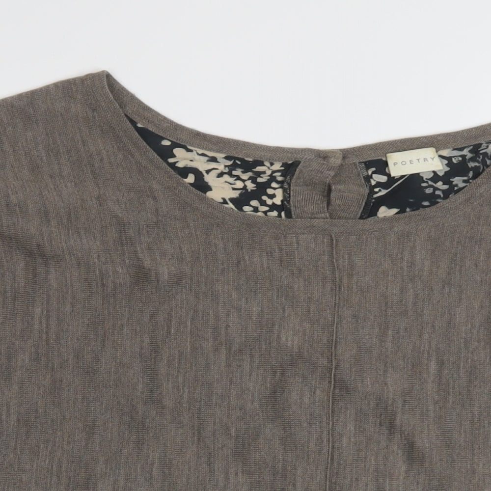 Poetry Womens Beige Round Neck Floral Wool Pullover Jumper Size 10