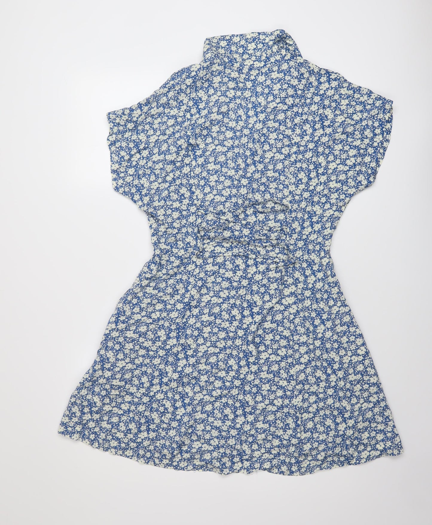 Luoche Womens Blue Floral Viscose Mini Size 10 V-Neck Button
