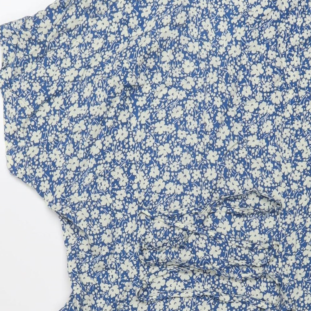 Luoche Womens Blue Floral Viscose Mini Size 10 V-Neck Button