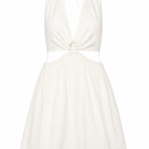 Bershka Womens Ivory Cotton A-Line Size M V-Neck Tie