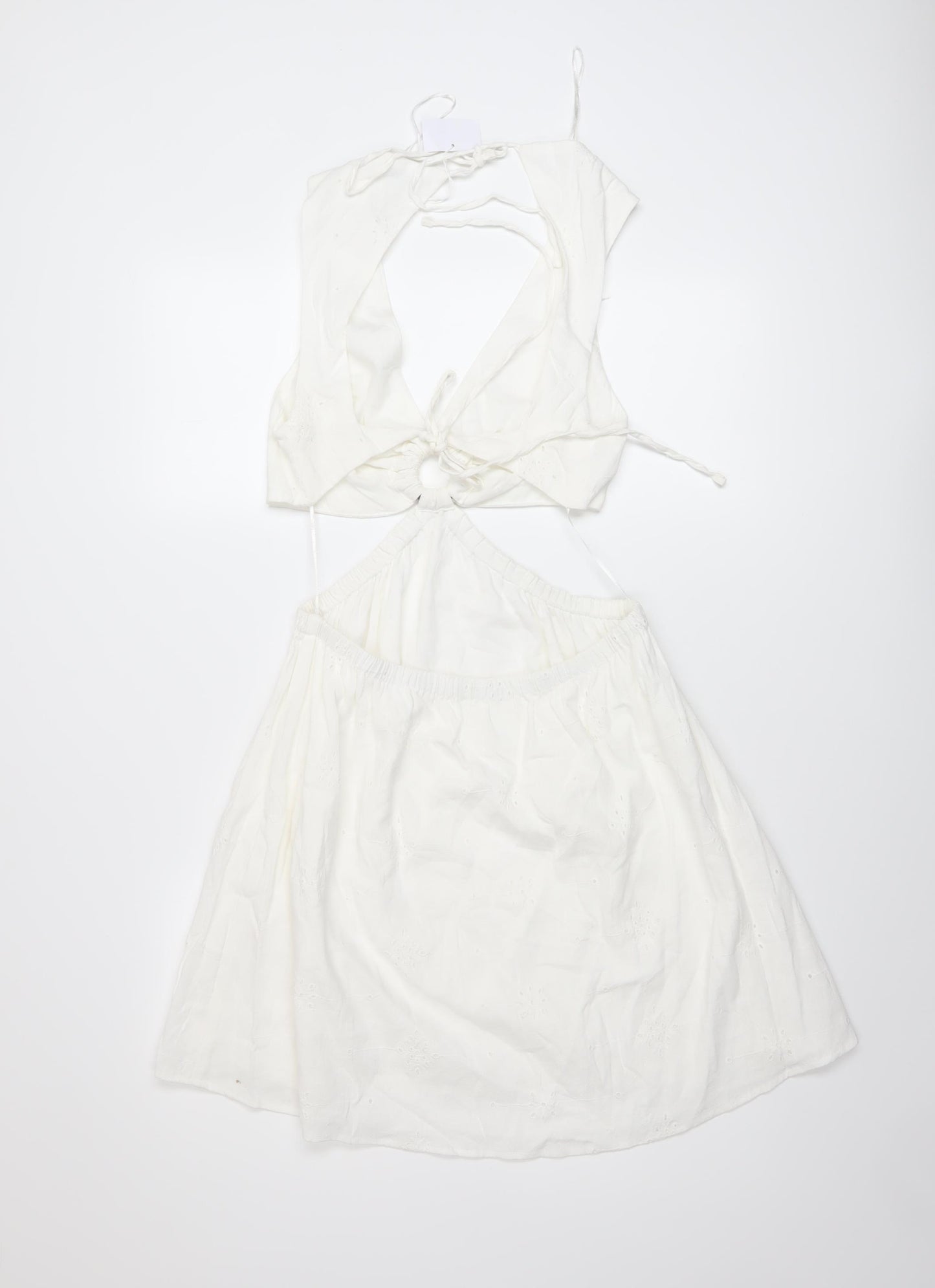 Bershka Womens Ivory Cotton A-Line Size M V-Neck Tie