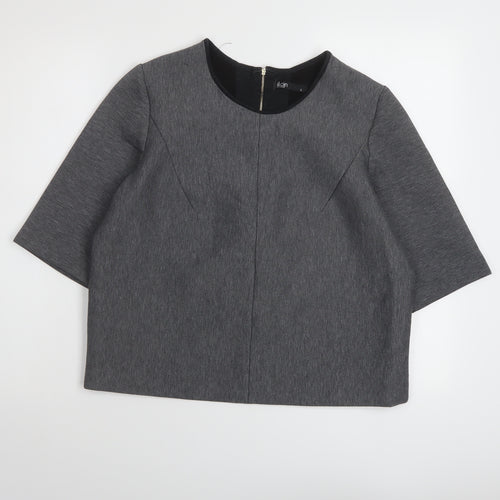 Ikojn Womens Grey Polyester Basic Blouse Size L Round Neck