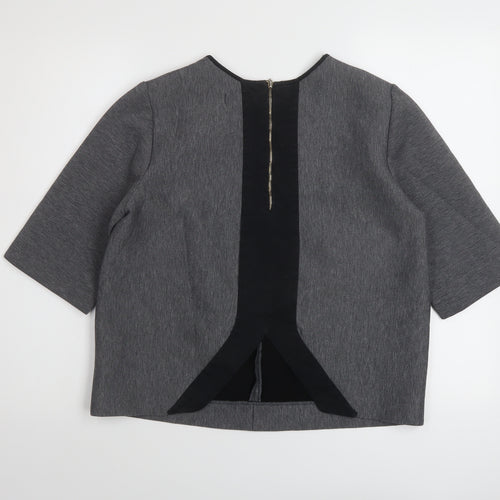 Ikojn Womens Grey Polyester Basic Blouse Size L Round Neck