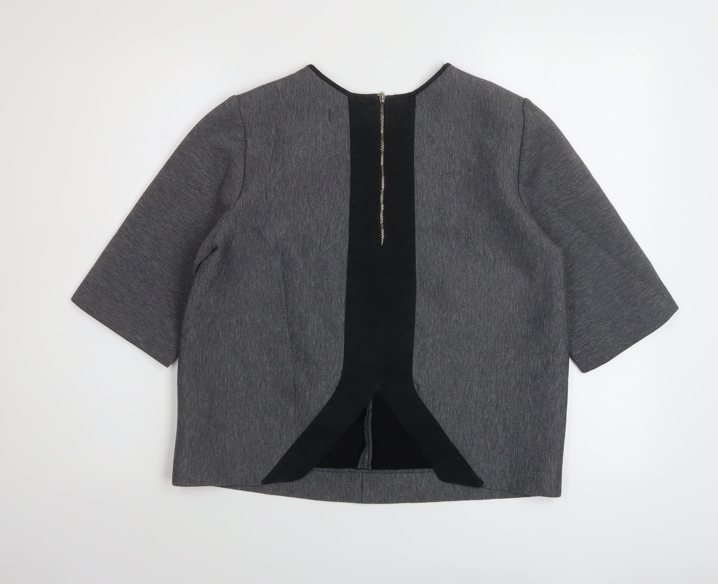 Ikojn Womens Grey Polyester Basic Blouse Size L Round Neck