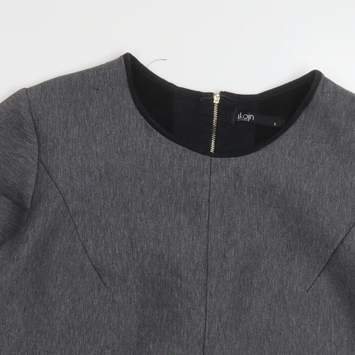Ikojn Womens Grey Polyester Basic Blouse Size L Round Neck