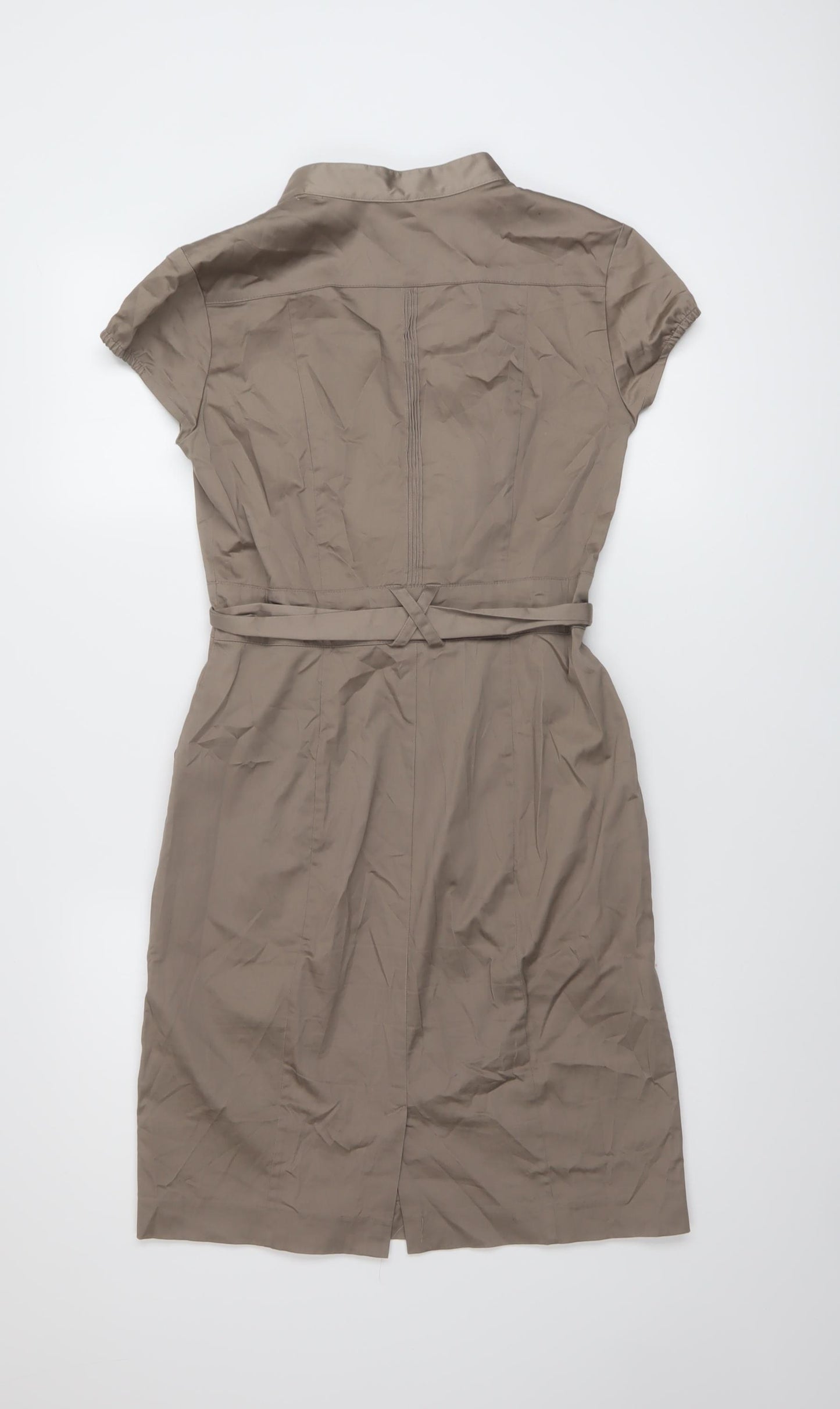 H&M Womens Brown Cotton Shirt Dress Size 8 V-Neck Button