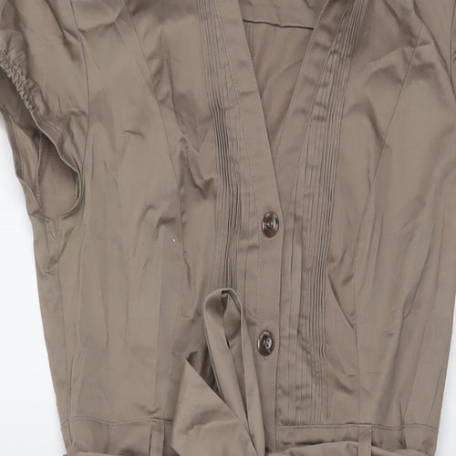 H&M Womens Brown Cotton Shirt Dress Size 8 V-Neck Button