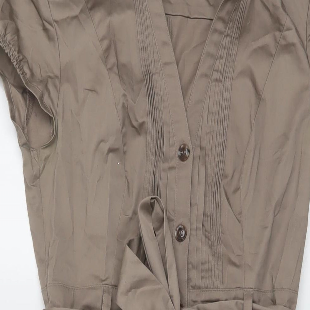 H&M Womens Brown Cotton Shirt Dress Size 8 V-Neck Button