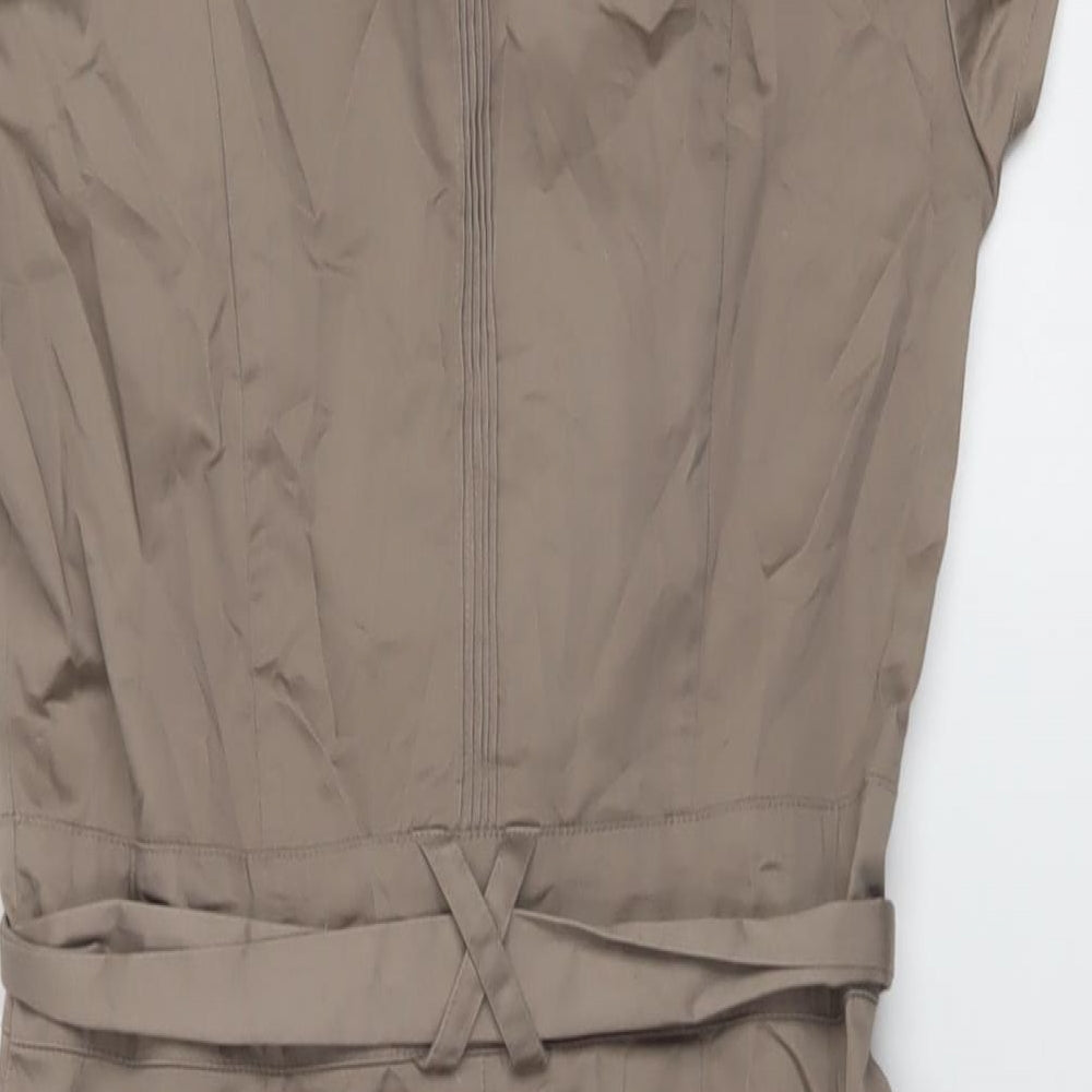 H&M Womens Brown Cotton Shirt Dress Size 8 V-Neck Button