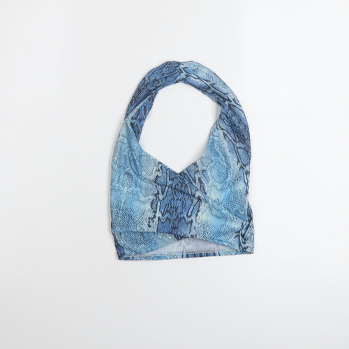 PRETTYLITTLETHING Womens Blue Animal Print Polyester Cropped Tank Size 6 Halter
